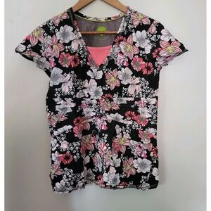 Healing Hands women's‎ Size XSmall Scrubs HH Work Black Pink Floral With Pockets